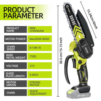 SEESE Cordless Mini Chainsaw – Brushless Electric Saw for Wood Cutting, Pruning & Garden Use