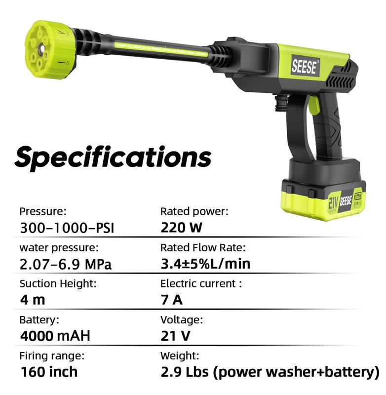 SEESE Handheld Cordless Pressure Washer – Portable Cleaning Tool for Car, Home & Garden Tasks