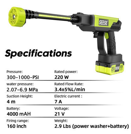 SEESE Handheld Cordless Pressure Washer – Portable Cleaning Tool for Car, Home & Garden Tasks